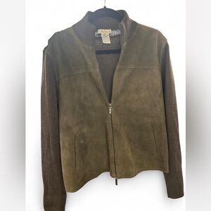 Faconnable merino wool suede zip up jacket sweater size Large